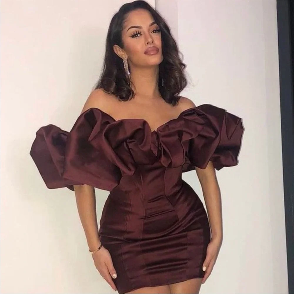 HOUSE OF CB 'Selena' Raisin Satin Ruffle Strapless Dress NWOT - Picture 1 of 15